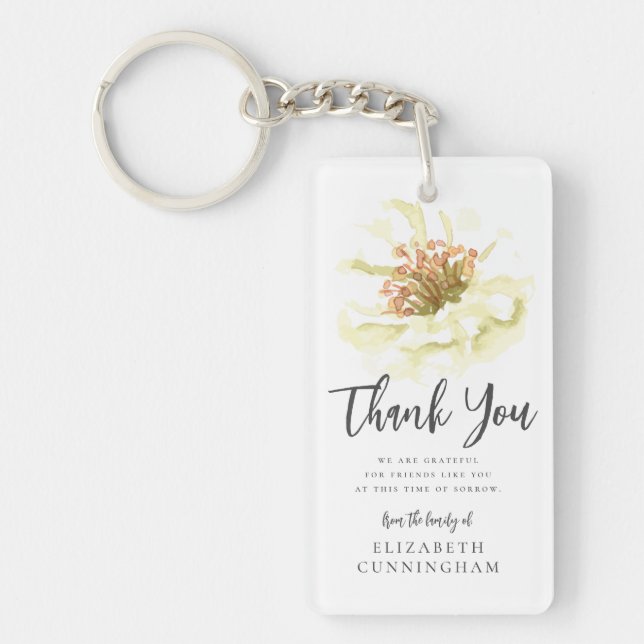 Modern Watercolor Floral Botanical Memorial Thanks Keychain (Front)