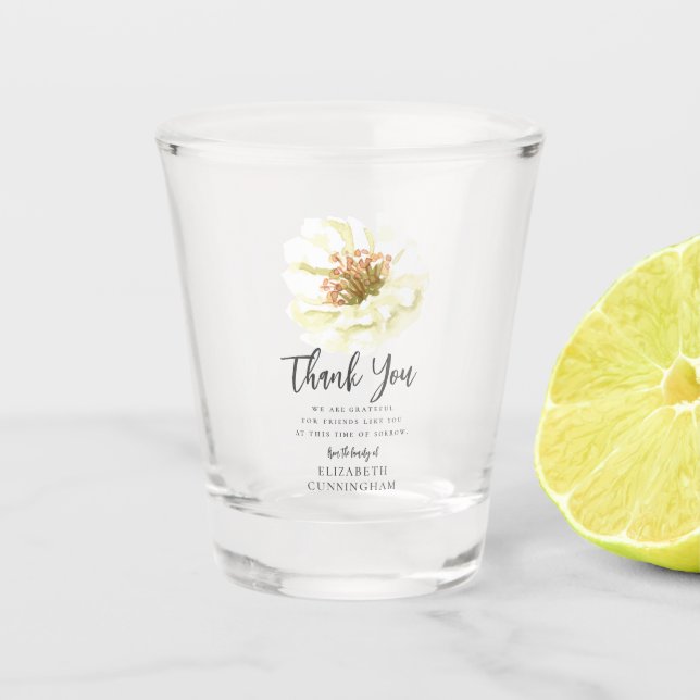 Modern Watercolor Floral Botanical Memorial Thanks Shot Glass (Front)