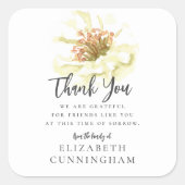 Modern Watercolor Floral Botanical Memorial Thanks Square Sticker (Front)