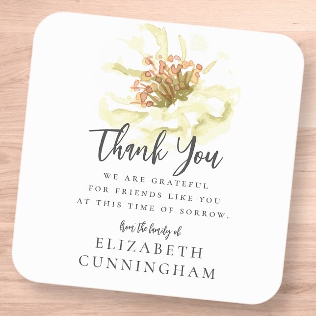 Modern Watercolor Floral Botanical Memorial Thanks Square Sticker