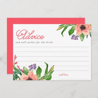 Modern Watercolor Floral Bridal Shower Advice Card
