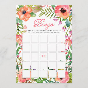 Modern Watercolor Floral Bridal Shower Bingo Game Invitation