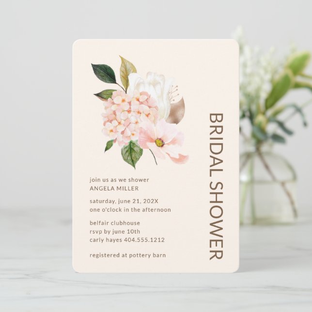 Modern Watercolor Floral Bridal Shower Invitation (Standing Front)