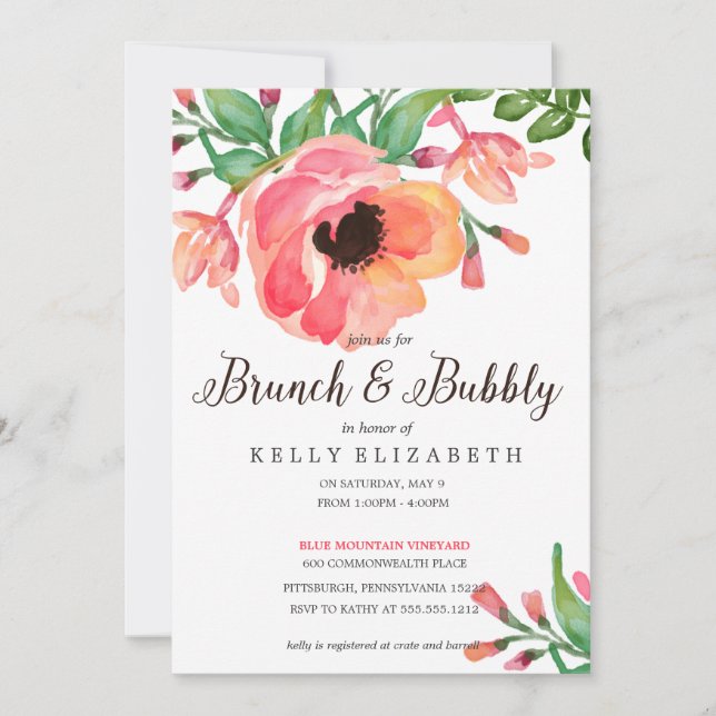MODERN WATERCOLOR FLORAL bridal shower invitation (Front)
