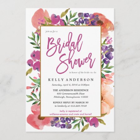 Modern Watercolor Floral Bridal Shower Invitation