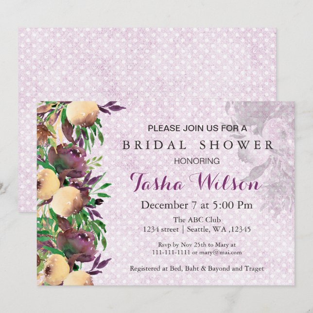 modern watercolor floral Bridal Shower Invite (Front/Back)