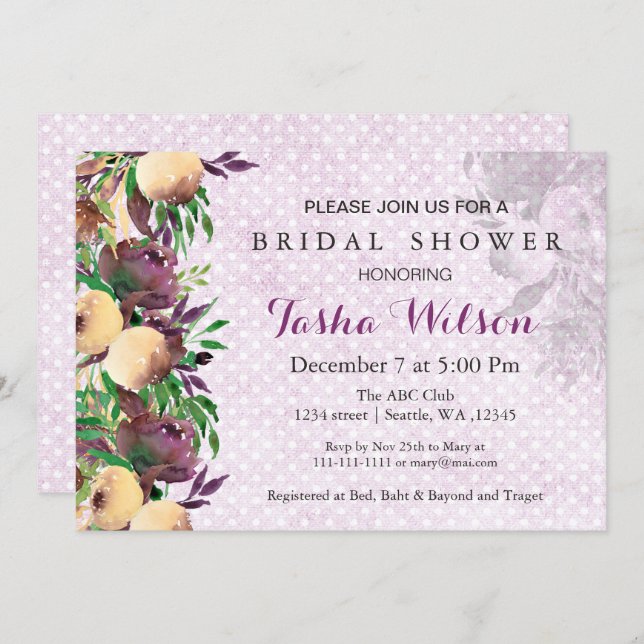 modern watercolor floral Bridal Shower Invite (Front/Back)