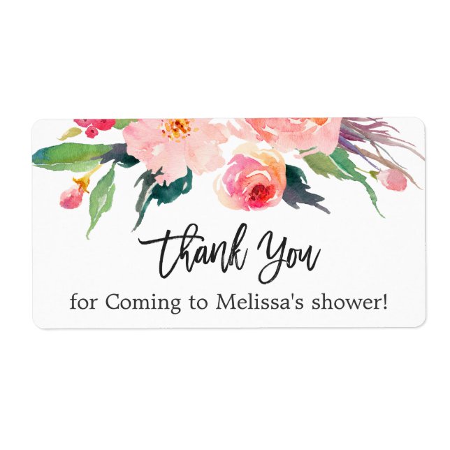 Modern Watercolor Floral Bridal Shower Thank You Label (Front)