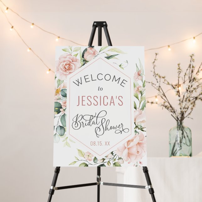 Modern watercolor floral bridal shower welcome foam board (In Situ (Stand))