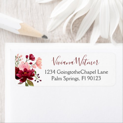 Modern Watercolor Floral Burgundy Pink Label