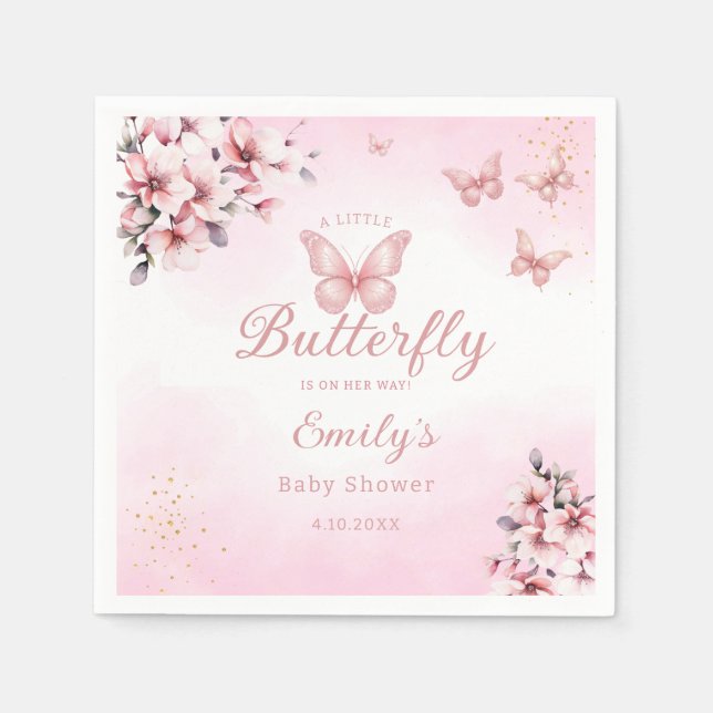 Modern Watercolor Floral Butterfly baby shower  Napkins (Front)