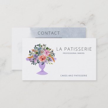 Modern Watercolor Floral Cake Stand Bakery Chef Business Card