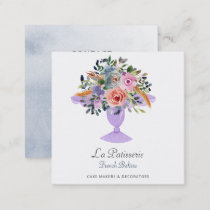 Modern Watercolor Floral Cake Stand Bakery Chef  Square Business Card
