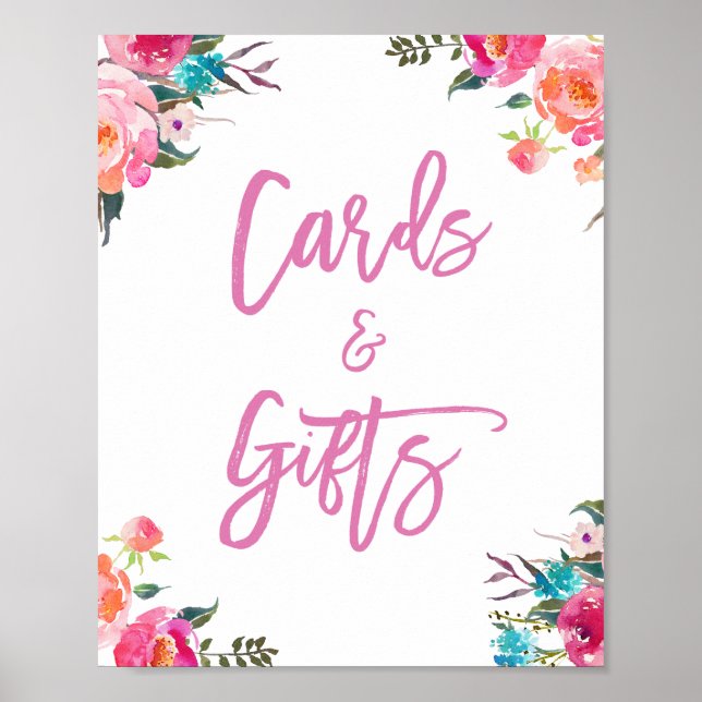 Modern Watercolor Floral | Cards and Gifts Wedding Poster (Front)