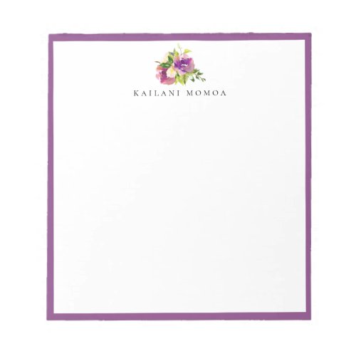 Modern Watercolor Floral Cassis Purple Frame Notepad