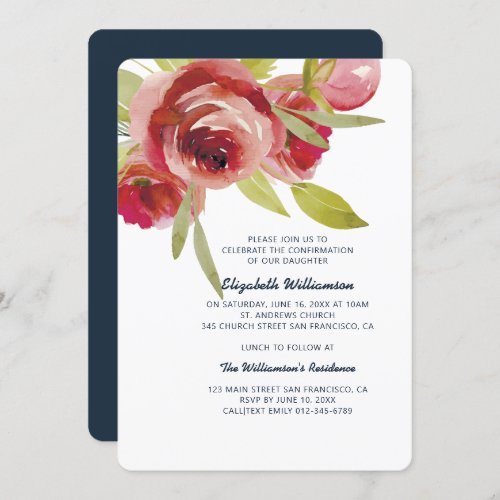 Modern Watercolor Floral Confirmation Invitation
