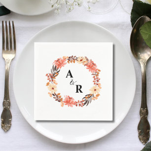 Modern Watercolor Floral Couple Initials Wedding Napkins