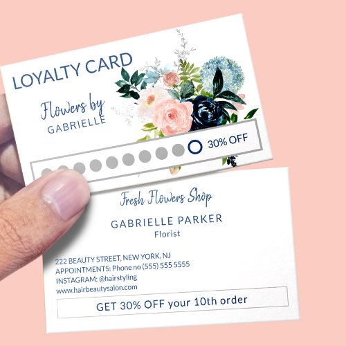 Modern watercolor floral customer loyalty punch business card