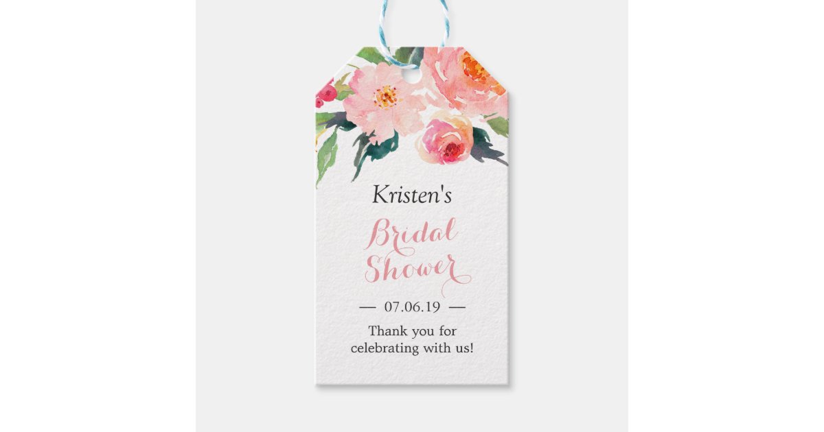 Modern Watercolor Floral Decor Bridal Shower Favor Gift Tags | Zazzle