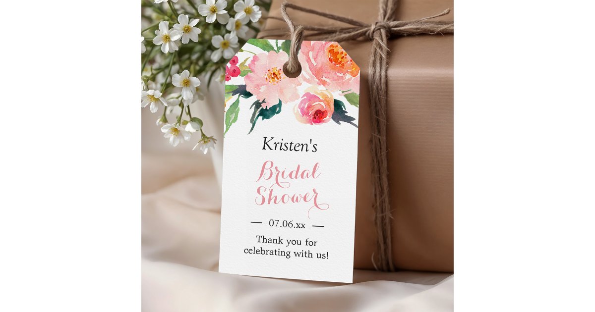 Modern Watercolor Floral Decor Bridal Shower Favor Gift Tags | Zazzle