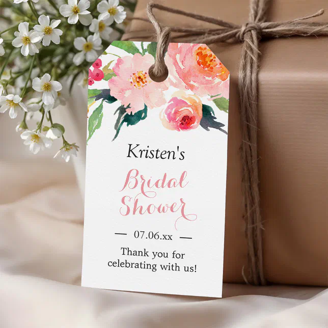 Modern Watercolor Floral Decor Bridal Shower Favor Gift Tags | Zazzle