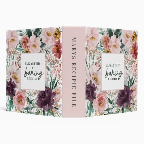 Modern watercolor floral elegant baking recipes 3 ring binder - Modern watercolor floral script elegant baking recipes binder file pink girly design. On trend floral, foliage beautiful botanical design. Part of a modern collection.