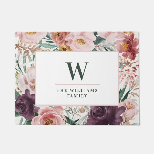 Modern watercolor floral elegant baking recipes pl doormat - Modern watercolor floral script elegant home door mat pink girly design. On trend floral, foliage beautiful botanical design. Part of a modern collection.