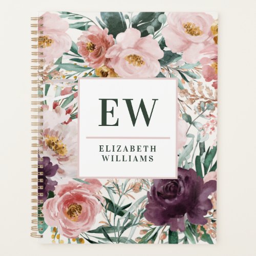 Modern watercolor floral elegant baking recipes planner - Modern watercolor floral script elegant baking recipes planner notebook pink girly design. On trend floral, foliage beautiful botanical design. Part of a modern collection.