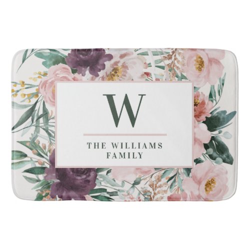 Modern watercolor floral elegant  bath mat - Modern watercolor floral script elegant home bath mat pink girly design. On trend floral, foliage beautiful botanical design. Part of a modern collection.