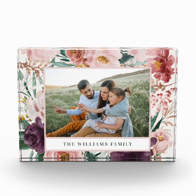 Modern watercolor floral elegant family photo block (Front)