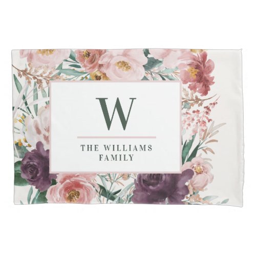 Modern watercolor floral elegant family pillow case - Modern watercolor floral script elegant pink girly design. On trend floral, foliage beautiful botanical design. Part of a modern collection.