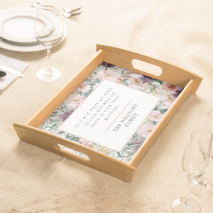 Modern watercolor floral elegant family quote serving tray
