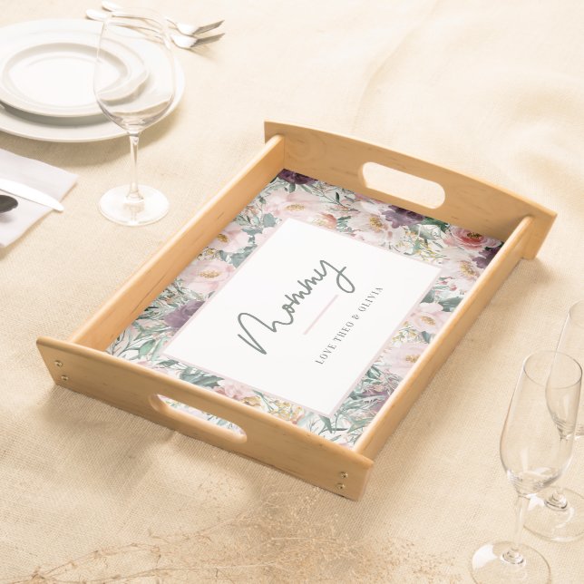 Modern watercolor floral elegant  family quote serving tray (Front)