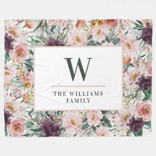 Modern watercolor floral elegant  fleece blanket - Modern watercolor floral script elegant home blanket pink girly design. On trend floral, foliage beautiful botanical design. Part of a modern collection.