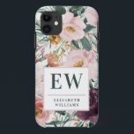 Modern watercolor floral elegant monogram iPhone 11 case<br><div class="desc">Modern watercolor floral script elegant monogram pink girly design. On trend floral,  foliage beautiful botanical design. Part of a modern collection.</div>