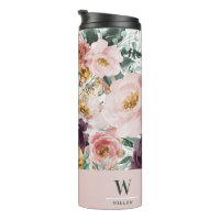 Modern watercolor floral elegant monogram pink