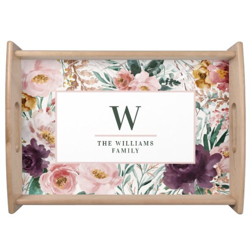 Modern watercolor floral elegant monogram pink thr serving tray - Modern watercolor floral script elegant home throw pink girly design. On trend floral, foliage beautiful botanical design. Part of a modern collection.