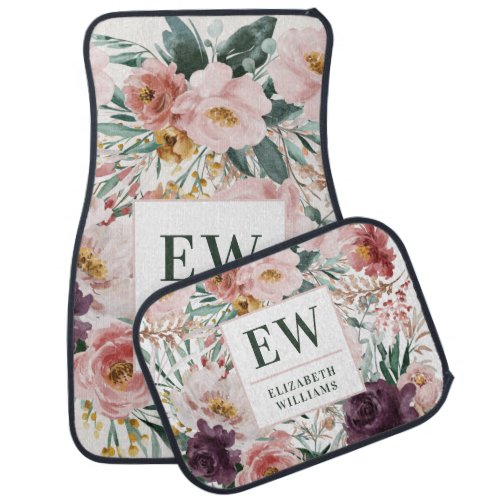 Modern watercolor floral elegant personalized car floor mat