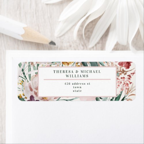 Modern watercolor floral elegant personalized label - Modern watercolor floral script elegant home pink girly design. return address label. On trend floral, foliage beautiful botanical design. Part of a modern collection.