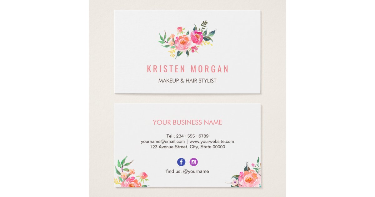 Modern Watercolor Floral Facebook Instagram Icon Business Card 