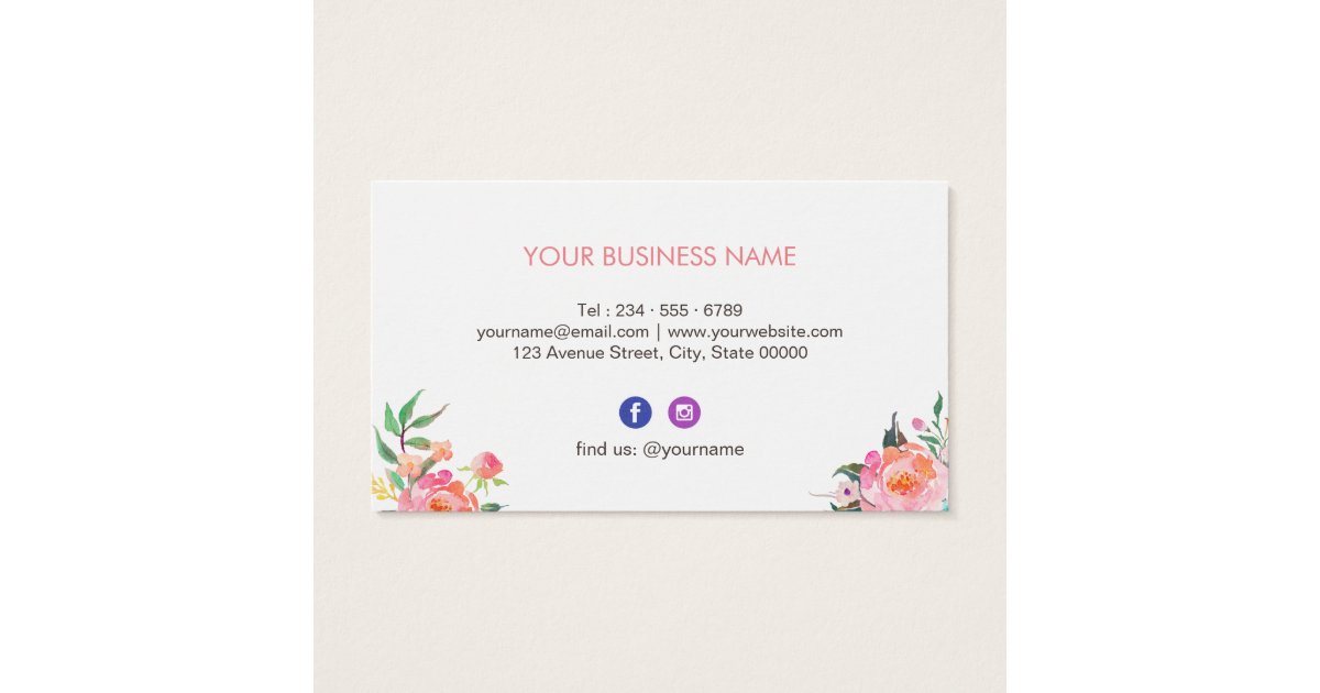 Modern Watercolor Floral Facebook Instagram Icon Business Card 