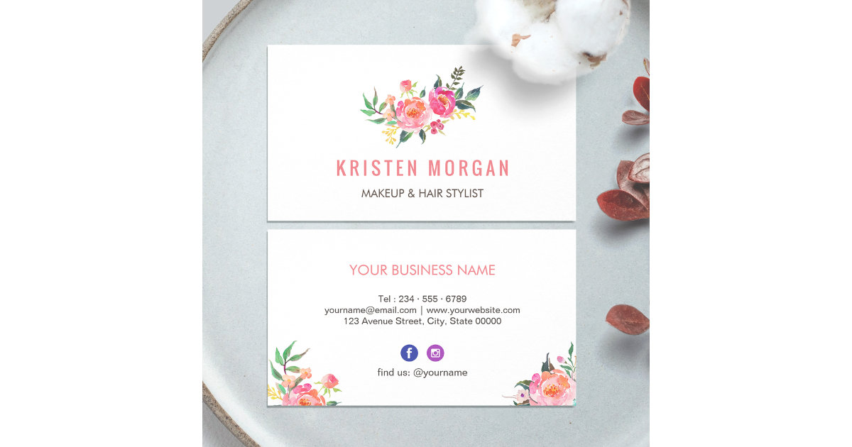 Modern Watercolor Floral Facebook Instagram Icon Business Card Zazzle 