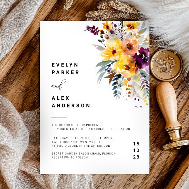 Modern Watercolor Floral Fall Wedding Invitation (Creator Uploaded)