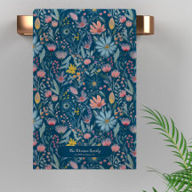 Modern watercolor floral family name personalized