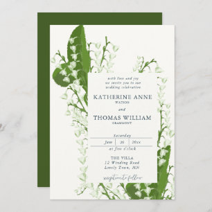 Modern Watercolor Floral Frame Lily Valley Wedding Invitation
