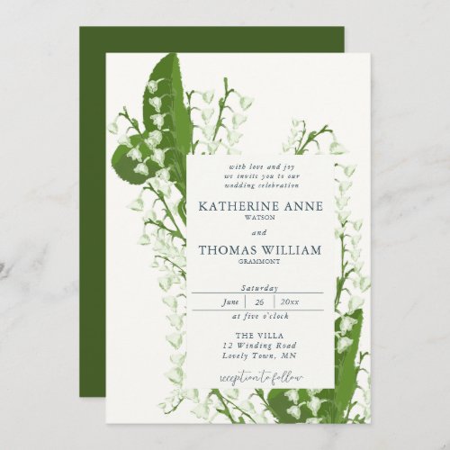 Modern Watercolor Floral Frame Lily Valley Wedding Invitation