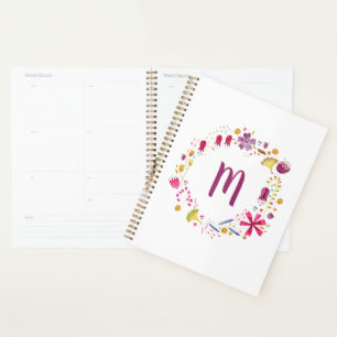 Modern Watercolor Floral Garland Monogram Planner