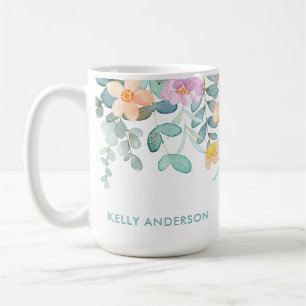 Modern Watercolor Floral Girly Tropical Decal Coffee Mug
