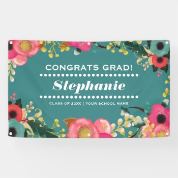 Modern Watercolor Floral Graduation Party  Banner by artofmairin at Zazzle