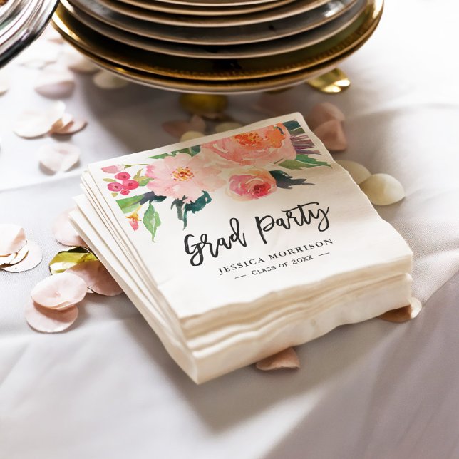 Modern Watercolor Floral Graduation Party Napkins (Creator Uploaded)